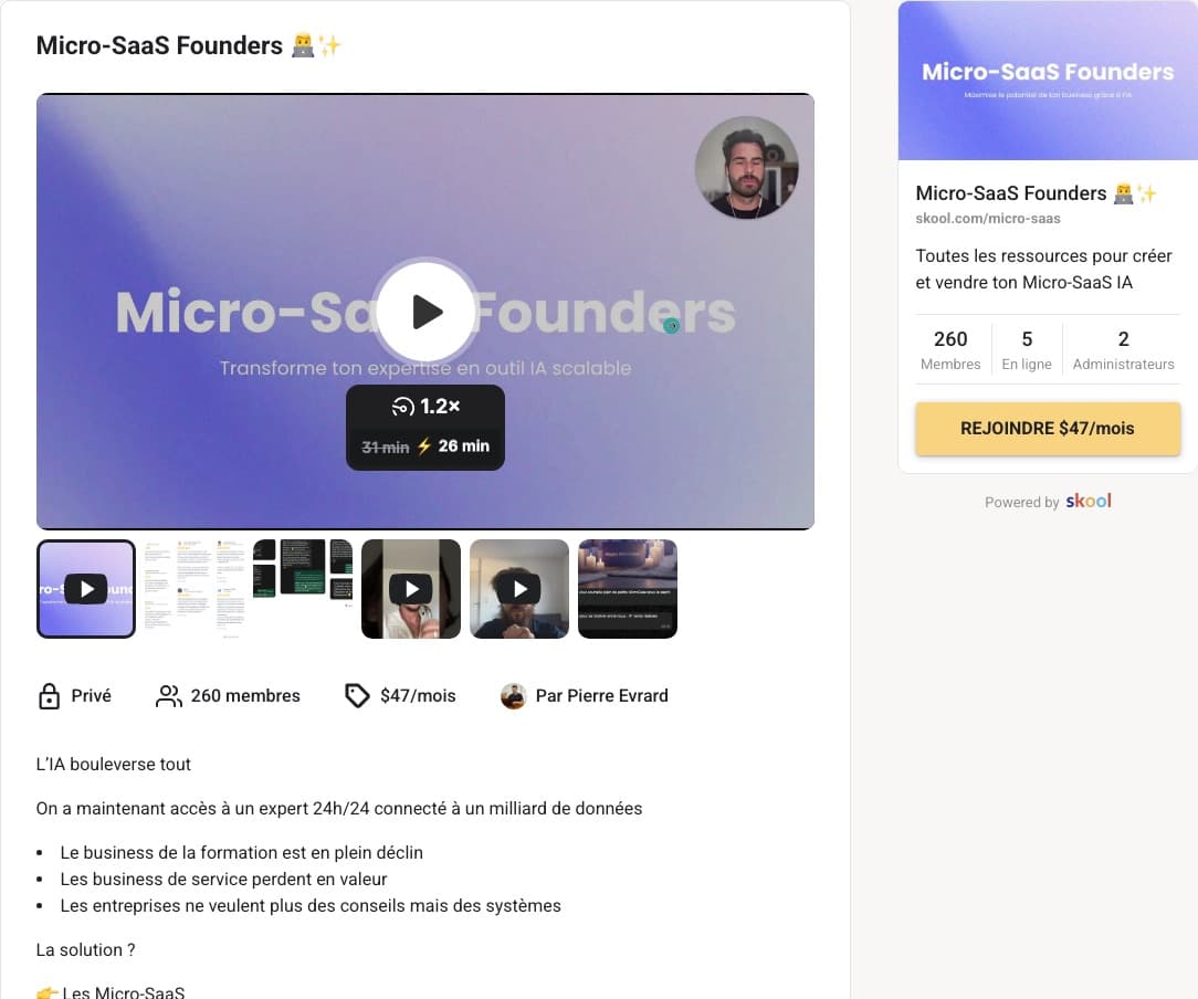La communauté Micro-SaaS Founders sur Skool